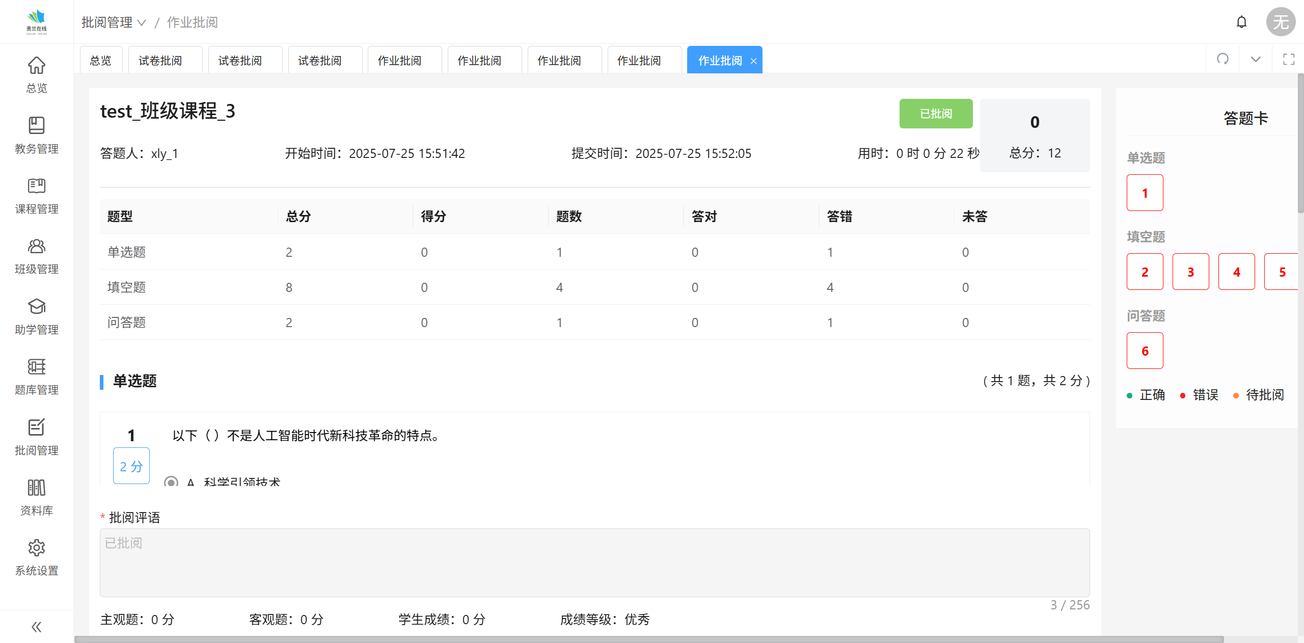 作业批阅详情